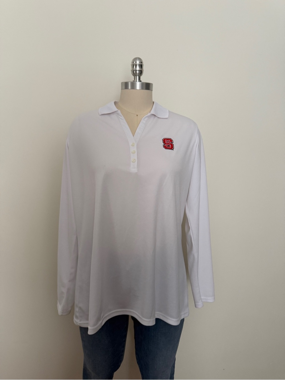Antigua NC State White Long Sleeve Polo Shirt